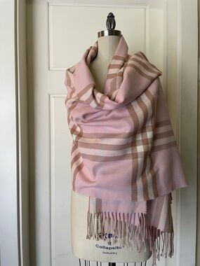 Burberry Pink Plaid Women's Fringe Scarf Wrap
